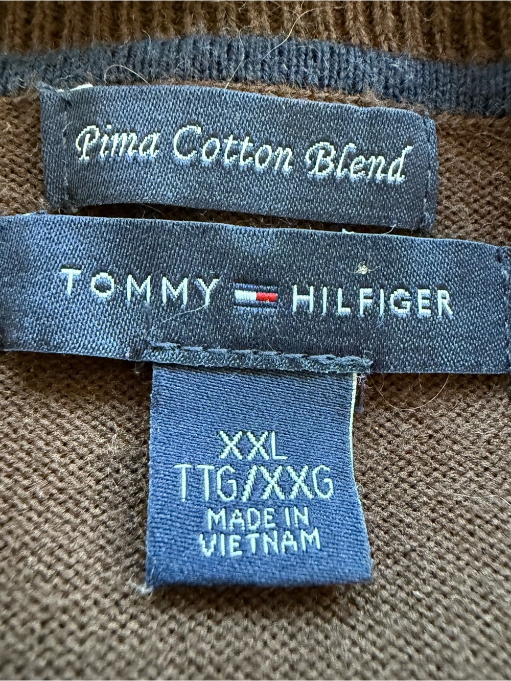 Tommy Hilfiger Women's XXL Brown Pima Cotton Blend V-Neck Sweater Preppy Classic - Picture 8 of 11